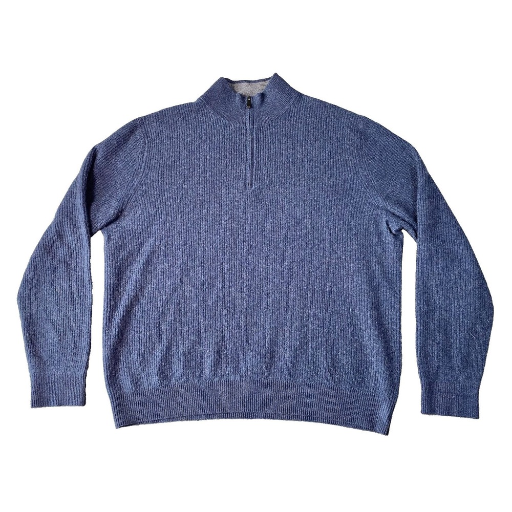 Saks Fifth Avenue Cashmere Sweater Mens 2XL Blue Quarter 1/4 Zip Pullover Luxury